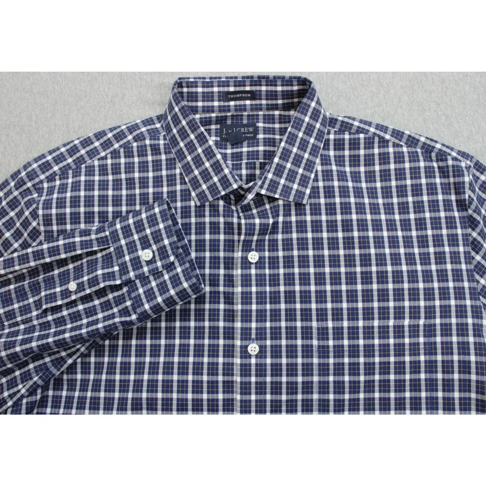J Crew Shirt Mens XL (17-17.5) Check Thompson Flex Wrinkle Free Cotton Blend